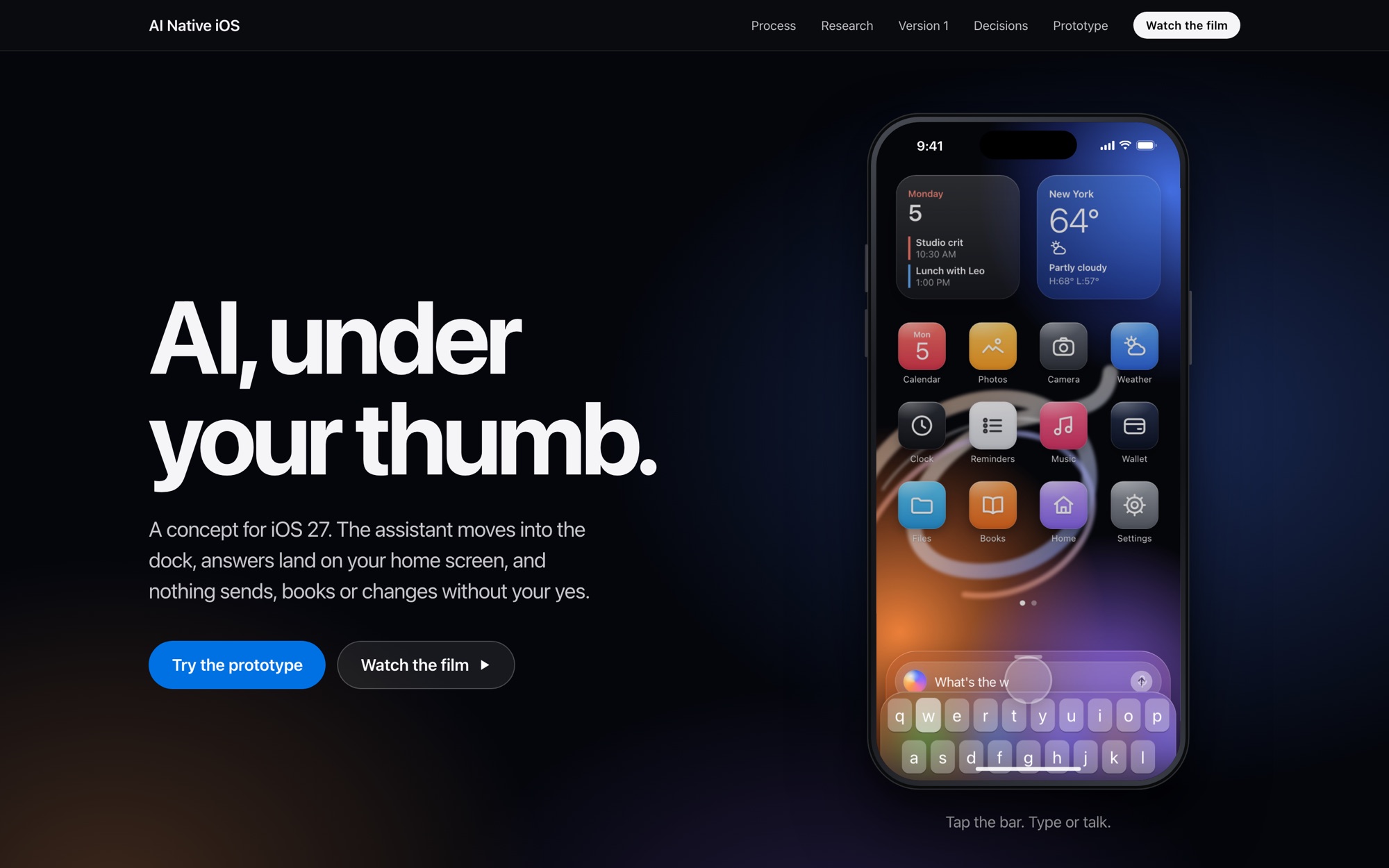 AI Native iOS page: AI, under your thumb.